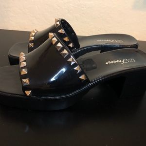 Black studded platform slide